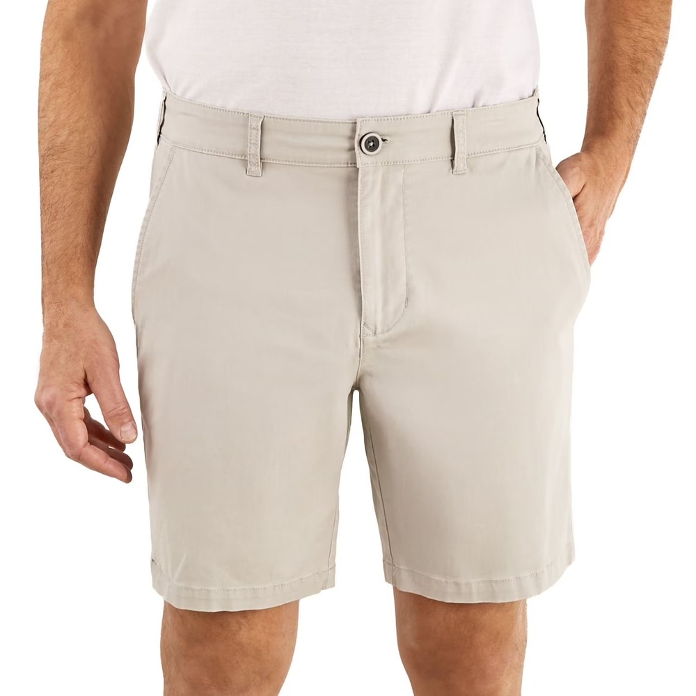 Sperry Mens Flat-Front Chino Shorts Light Grey Size 40 Stretch Cotton NWT